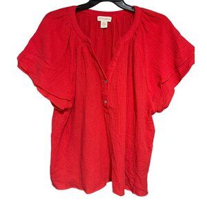 Cynthia Rowley Red Gauze Button-Front Blouse